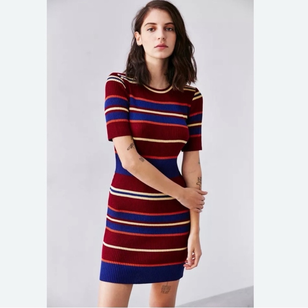 BDG Variegated Stripe Short Sleeve Sweater Dress